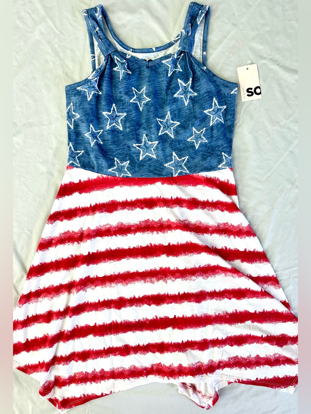 SO Girls Size 14/16 NWT Patriotic American Flag Tank Dress Red White Blue